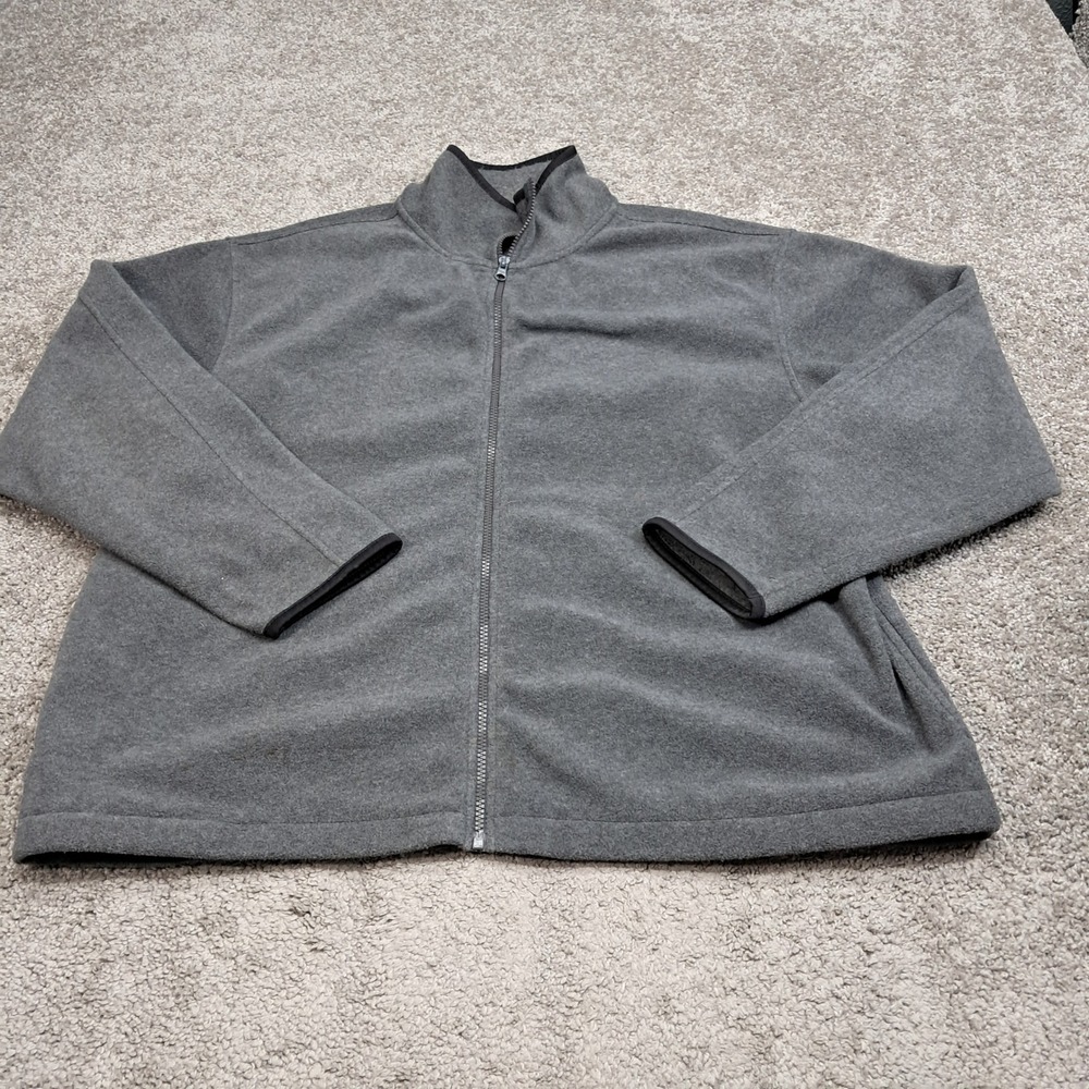 Basic Editions Mens Full Zip Fleece Jacket Gray Mock Neck Large L 8240